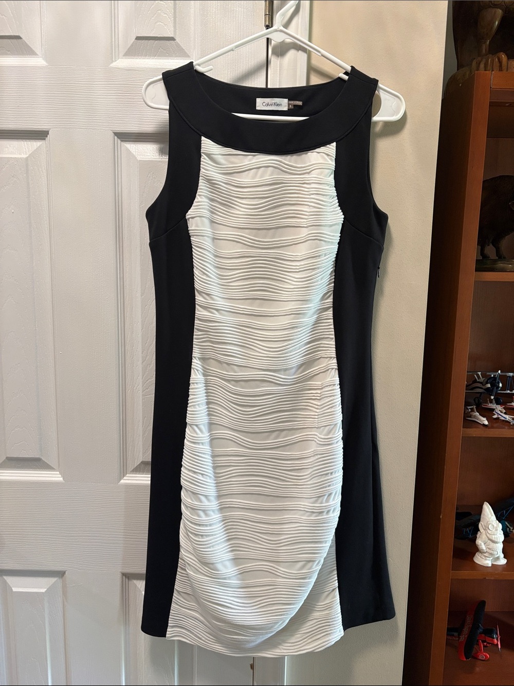 Calvin Klein Black and White Textured Sheath Dress